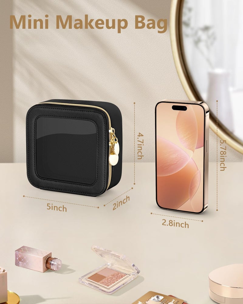 Soimeat Clear Makeup Bag  Portable Travel Cosmetic Bags  Multipurpose Leather Toiletry Bag with Zipper  Waterproof Transparent Cosmetic Organizer for Women  Mini  Black - Image 3